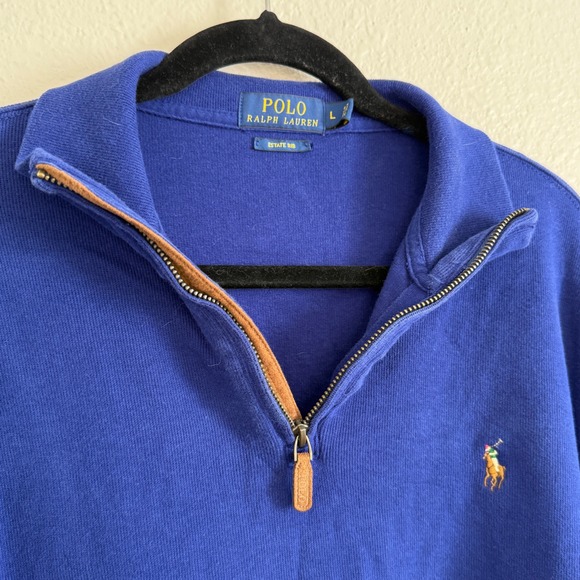 Polo Ralph Lauren Other - Polo Ralph Lauren Mens Large Estate Rib Quarter Zip Blue Flesh Pony Cotton